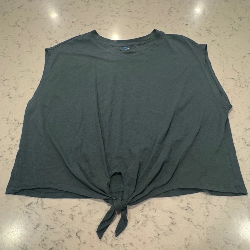 Old Navy Tie Front Tank Top Womens 2X Dark Teal Green Cotton Sleeveless Crop